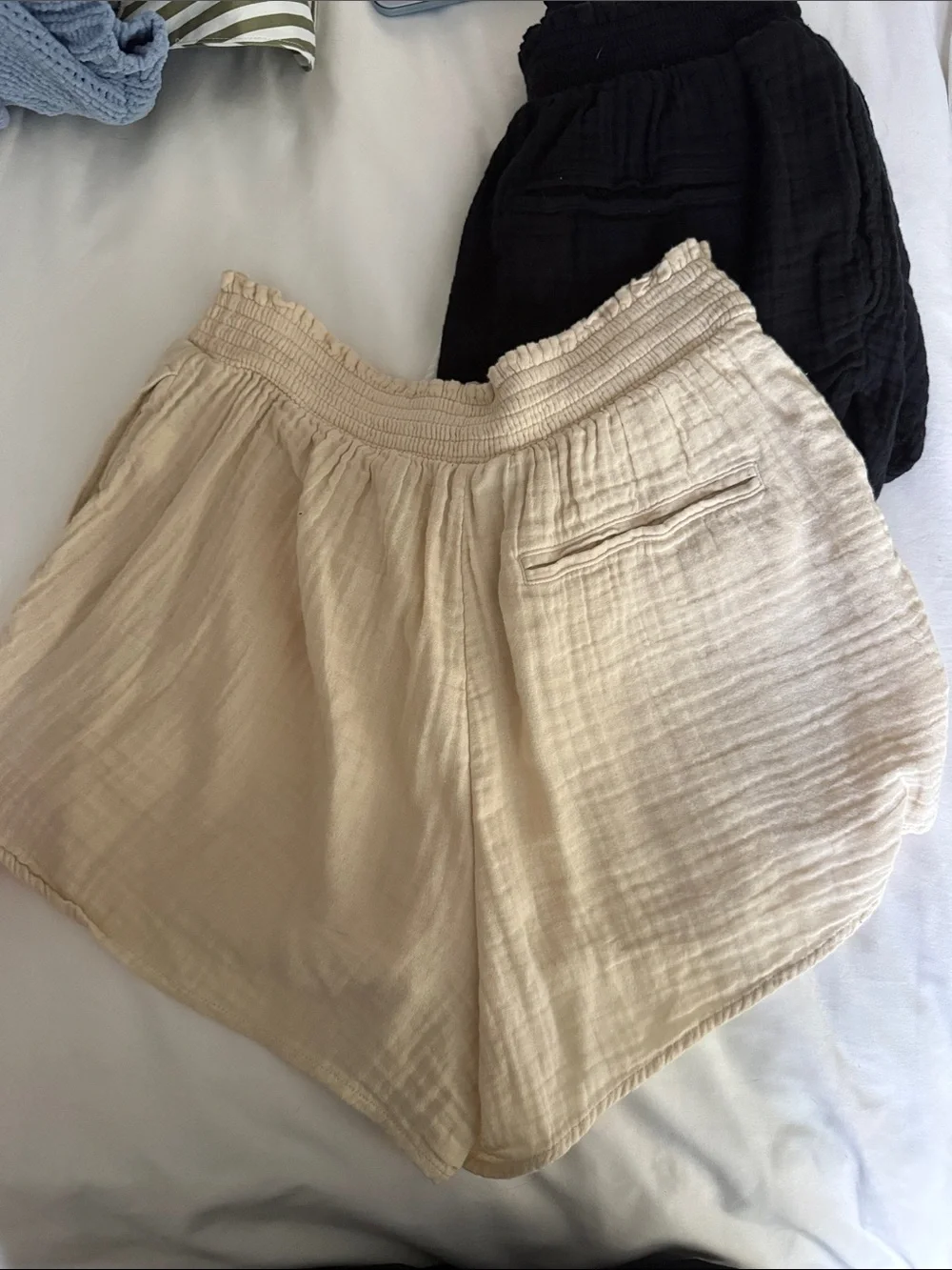 Aerie Cotton Gauze Elastic Waist Shorts Bundle in White, Beige, Black